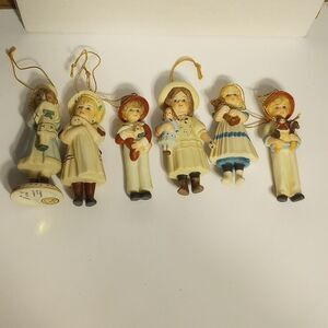 Set of Six Vintage 1980 Jan Hagara Christmas Tree Ornaments; Holly, Cara, Emily